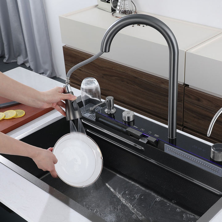 Davor Elegant Waterfall Kitchen Sink Faucet with Digital Temperature Display & LED Lighting  DKS2301